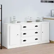 Sideboards, 3 Pcs White Engineered Wood Storage Cabinet, Hallway Buffet & Display Furniture