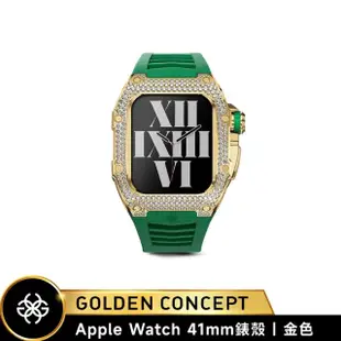 【Golden Concept】Apple Watch 41mm 保護殼 RST41 金錶殼/綠橡膠錶帶(18K鍍金鈦金屬/施華洛世奇鋯石)