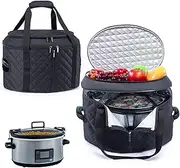 [BAGSPRITE] Double-layer Slow Cooker Carrying Case Compatible with 6-8 Quart Crockpot Carrier for Hot Food and Hamlton Beach Slow Cooker Tote with Lid Fastener for Crock-pot Dust Cover Applicances