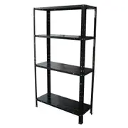 4 Shelf Metal Warehouse Garage Shed Storage Unit Black 60kg Shelving Book Rack