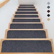 JOENIE Soft Stair Treads Non-Slip Carpet Mat for Wooden Steps, 8" X 30" (7-Pack) Indoor Staircase Carpets, Stair Runners Rugs Safety for Elders, Kids and Dogs with Reusable Adhesive (Dark Grey)