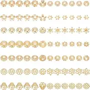 WADORN 24K Gold Plated Flower Spacer Bead Caps 90Pcs 15 Style Floral Brass Filigree Metal Bail End Caps for Earring Bracelet Necklace DIY Jewelry Craft Ornament Pendant Accessories
