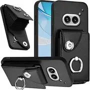 Case Compatible with Nothing Phone 2A / 2A Plus Wallet Magnetic Clasp [PU Leather + Shell + Card Holder] Ring Kickstand Black