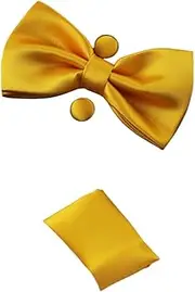 [Zasel] Mens Warm Yellow Matching Bow Tie, Pocket Square & Cuff Links Set