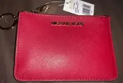 Michael Kors Logo Red Metallic keychain I.D. credit card Leather Wallet