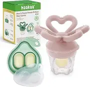 Haakaa Clover Baby Fruit Feeder Teether & Mini Freezer Nibble Tray – BPA-Free Silicone Breastmilk Popsicle Mold for Baby Teething Relief & Self-Feeding, 4M+ (Blush)