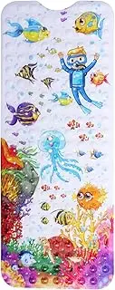 Bath Tub Mat, Anti Slip Shower Mat, Baby Bath Mat Non Slip, 40inch Anti Slip Kid Bathtub with Suction Cups Cute Cartoon PVC Shower Pad Machine Washable for Bathroom (Underwater World)