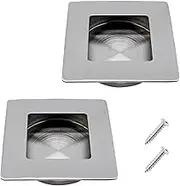 Coufce 2 Pack 70 x 70MM / 2.76 x 2.76 Inch Recessed Flush Pulls, Stainless Steel Square Recessed Invisible Flat Finger Pull, Sliding Door Handles for Closet Door, Pocket Door, Kitchen Cupboard