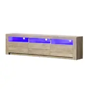 Oikiture TV Cabinet Entertainment Unit Stand RGB LED Storage Drawer Oak 180cm