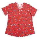 Simply Basic Women Red Penguin Christmas Medical Smock Nurse Scrubs Shirt Top XS