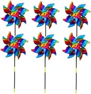 Levemolo 6Pcs Reflective Wind Spinners Bird Scaring Windmill for Garden Outdoor Pinwheels Durable Ornament Vibrant for Balcony Porch