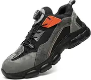 [Gugifcto] Safety Shoes Work Shoes Men Women Lightweight Breathable Non-Slip Steel Toe Cap Shoes with Steel Toe Cap 36-46 EU, Black Grey, 12 US