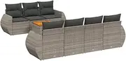 vidaXL Garden Modular Sofa Set - 8 Piece Grey Poly Rattan - Cushioned Patio/Lounge Furniture with Storage and Acacia Wood Table