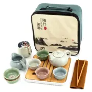 Ceramic Kungfu Tea Sets 12 Piece,Mini Protable Travel Tea Set With Tea Pot, 4...