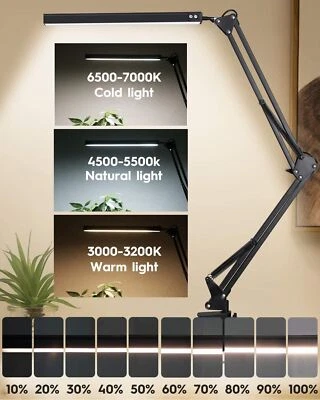 LED Folding Desk Lamp Eye Care Dimmable Swing Arm USB Table Colorful Light 10W