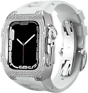 [CEKGDB] Luxury Diamond Fluororubber Strap Modification Kit For Apple Watch Series 8 7 45mm Shiny Frame Cover For iWatch 6 SE 5 4 44mm