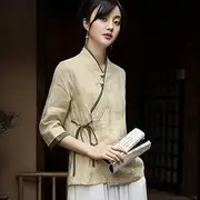 [JIMINISO] Shirt Retro Tang Suit Cheongsam Tops Zen Tea Artist Chinese Traditional Clothing Female Elegance