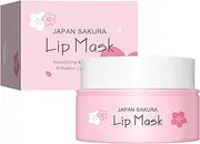 FEESHOW Cherry Blossom Infused Lip Mask with Brush 1 Pack Soothing Moisturizing Balm for Ultra Soft Lips Vegan Friendly Cruelty Free Skincare Pink One Size