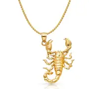 14K Yellow Gold Scorpion Charm Pendant with 1.7mm Flat Open Wheat Chain Necklace
