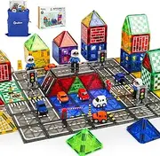 70PCS Magnetic Tiles Road Set with Car, STEM Magnet Building Blocks for Toddler Toys, Magnetic Blocks Expansion Pack, Construction Toys for Kids Ages 3+, Christmas Birthday Gifts for Boys & Girls