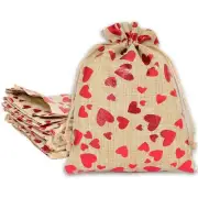12-Pack 6x8 Reusable Jute Burlap Canvas Gift Bags w. Drawstrings (Red Hearts,...