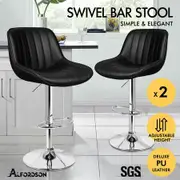 ALFORDSON 2x Bar Stools Gas Lift Leather Bar Chairs Kitchen Swivel Wendy BLACK
