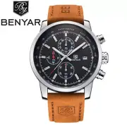 BENYAR Men's Watch Date Pilot Military Leather Strap Sport Quartz Wrist Watches