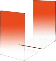 Honagu Book Ends, Acrylic Bookends, Clear Book Ends for Shelves, Desk Book Organizer, Book Holder Stand Decorative for Heavy Books, CDs, Video Games (1 Pair/2 Pieces, Gradient Orange)