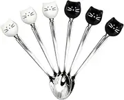 Asmwo Cute Funny Cat Spoon Set for Cat Lover Spoons for Stirring Tea Coffee Espresso Sugar Dessert,Black and White,5.7-Inch,Pack of 6