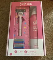 Gillette Joy Shave Set - includes 1 Razor Handle, 3 Cartridges, Glee Shave Gel