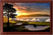 Pebble Beach Golf 18th Sunset 16 x 24 Framed High Res Art All Wood Frame USA