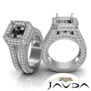 Diamond Engagement Halo Ring Princess Semi Mount Platinum 950 Split Shank 2.52Ct