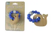 Koala Dream Wooden Silicone Whale Teether - Blue | Baby Teething Toy, BPA-Free,
