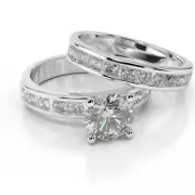 3.94 CT Brilliant Round Cut Diamond Engagement Ring Set 14K White Gold D/SI2