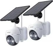 [ieGeek] Security Cameras Wireless Outdoor 2 Pack, 2K Outdoor Camera Wireless WiFi 360° PTZ Camera, Solar Security Camera with Spotlight/Siren/Motion Detection/3MP Color Night Vision, Works with Alexa