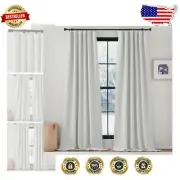 Luxury Faux Linen Pinch Pleat Curtains in Greyish White, Light Blocking Design