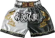 [Generic] Grey White - Authentic Muay Thai Kickboxing Shorts for Youth - Premium Unisex Boxing Trunks for Kids and Teens - Ideal for Training, Gym, and MMA