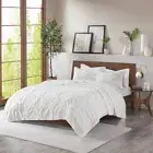 New 100% Soft Cotton White Geometric Coverlet Bedspread Cal King Queen 3 pcs Set