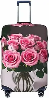 [CADREWY] Pink Roses Print Travel Suitcase Cover Luggage Protector with Elastic Anti Scratch for Carry On, Black, Medium