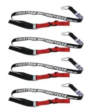 2 X Sets Of Heavy Duty Motorbike Tie Downs, Bar Loop Straps & Snap Hook Black/Re