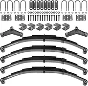 Youxmoto 3500lb Tandem Trailer Axle Suspension Kit; 4 Leaf Springs U-Bolt & Hanger Kit; 2 Pairs of 1750 lb Trailer Leaf Spring Double Eye, 25-1/4" L, 1-3/4" Width, 9/16 Eye I.D (2 Bushings)