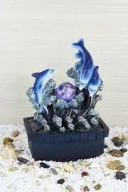 Dolphin Statue Home Decor Indoor Waterfall Relaxing Sounds Crystal Ball Light