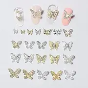 22 Pcs 3D Butterfly Nail Charms Crystals Diamonds Rhinestones, Metal Alloy Gold Silver Butterflies Charms Gems Design for Women Nail Art Decoration Craft Jewelry DIY.