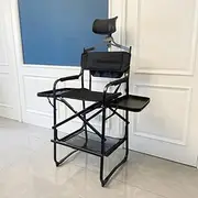 Tall Directors Chair Heavy Duty Bar Height Folding Makeup Chair Padded Seat with Side Table Foot Rest for Camping Home or Patio (with Headrest)