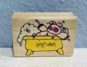 Hog Wash Wood Mounted Rubber Stamp Pig Hog Taking Bubble Bath