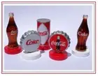 COCA COLA MINIATURES - 2 BOTTLES, CC CAN, WHITE BOTTLE CAP & RED BOTTLE CAP