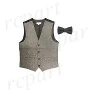 New formal Men's wool tweed blend slim fit vest waistcoat_Bow tie Black White
