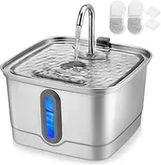 SEIRMEP Stainless Steel Cat Water Fountain, 101oz/3L Automatic Pet Water Fountain, Dog Water Fountain with Replacement Filters for Cats, Small Dogs (2 Filters and 2 Sponges)