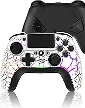 TJPD Wireless Controller for PS4, Wireless Remote Gamepad with Unique Cracked Design/8 Adjustable LED Colors/Programmable Back Buttons/Super Turbo/Dual Vibration, Widely Compatible with PS4/PC/iOS
