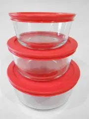 ❤️ NEW 6-pc Pyrex Simply Store GLASS STORAGE BOWLS 7, 4, 2 Cup RED Plastic Cover
